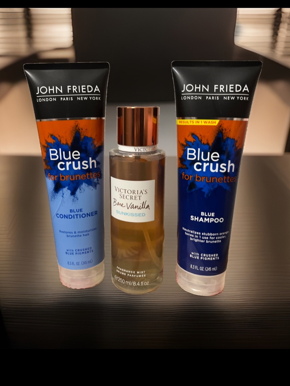 Blue Crush Blue Shampoo & Conditioner 4 Brunettes & VS Bare Vanilla Body Spray